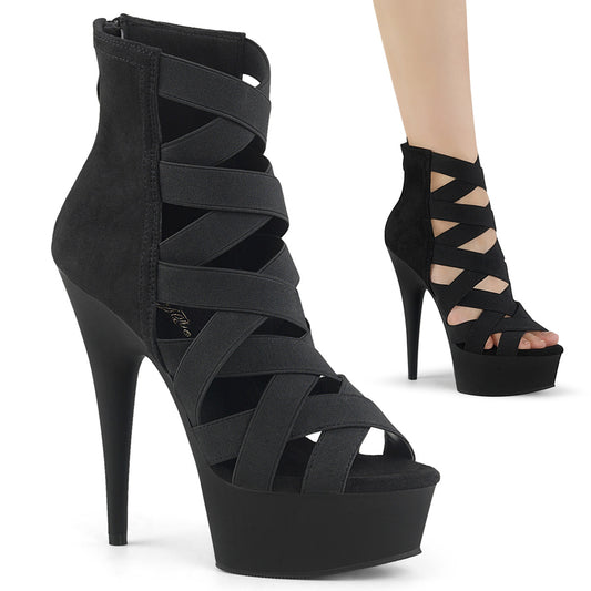 DELIGHT-600-24 6" Heel, 1 3/4" PF Criss Cross Bootie Sandal, Back Zip