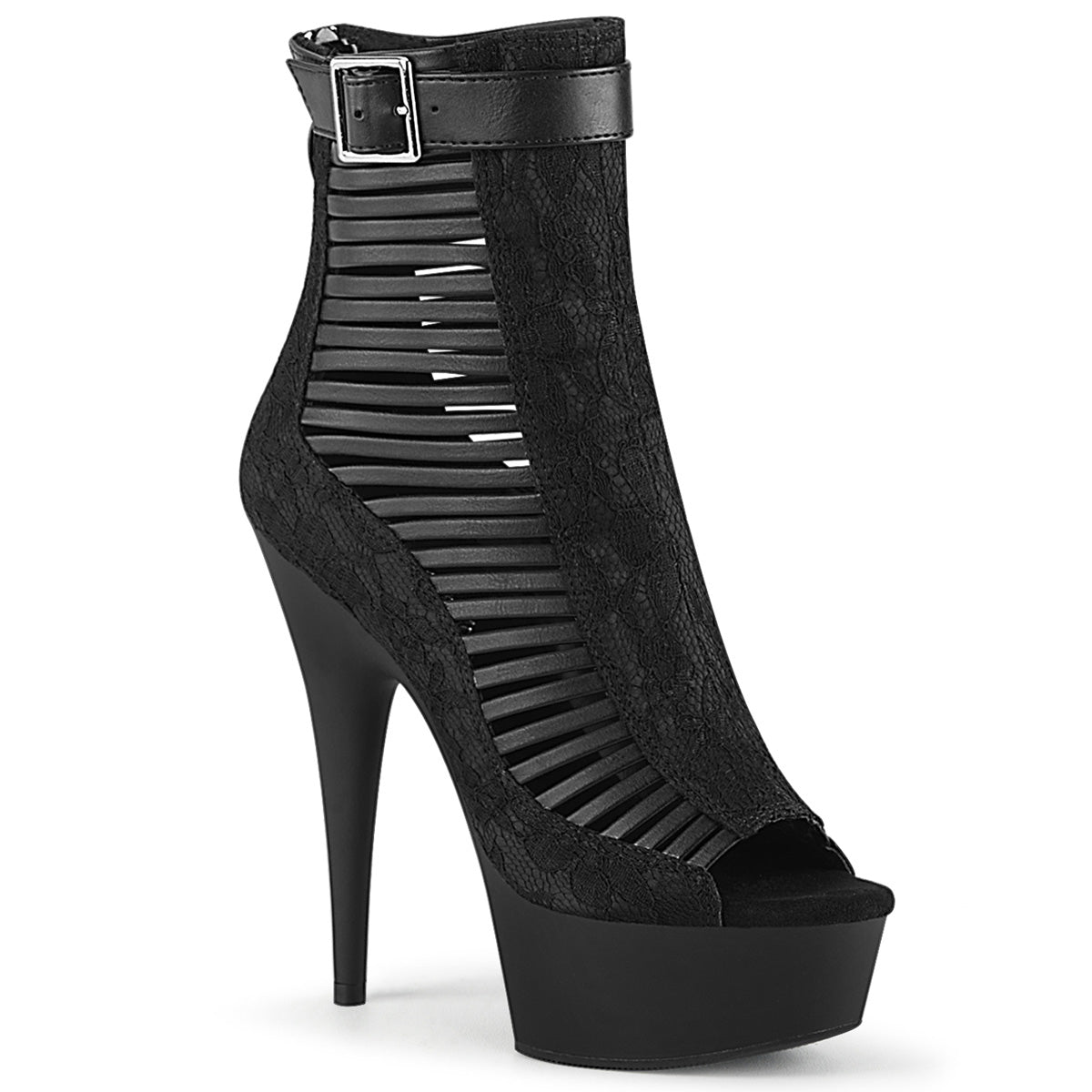 DELIGHT-600-27LC *6" Heel, 1 3/4" PF Open Toe Strappy Ankle Bootie, Back Zip
