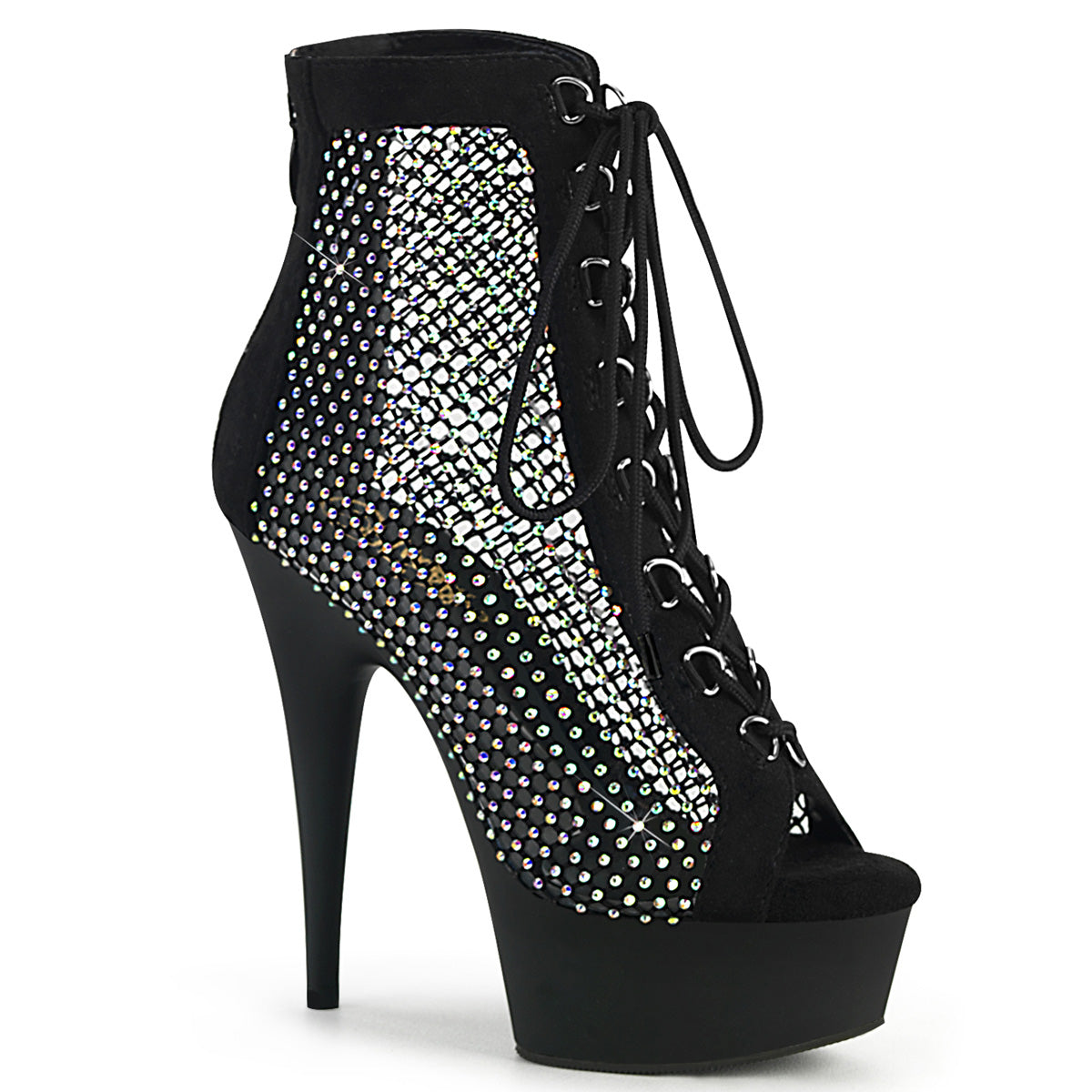 DELIGHT-600-33RM *6" Heel, 1 3/4" PF Lace-Up Peep Toe Ankle Boot, Back Zip