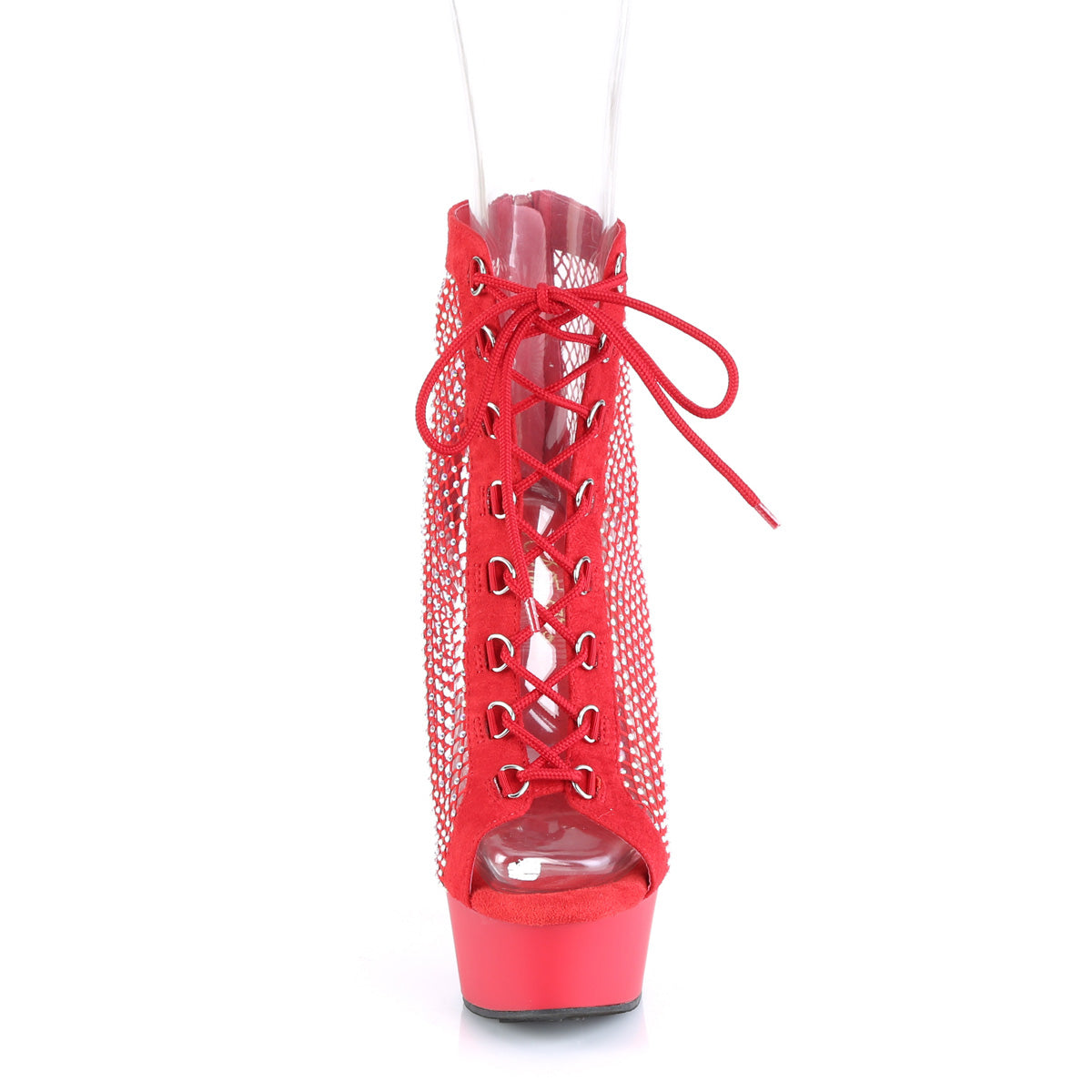DELIGHT-600-33RM *6" Heel, 1 3/4" PF Lace-Up Peep Toe Ankle Boot, Back Zip