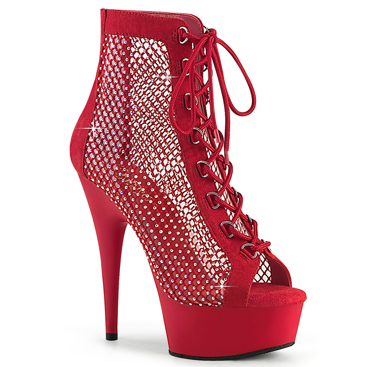 DELIGHT-600-33RM *6" Heel, 1 3/4" PF Lace-Up Peep Toe Ankle Boot, Back Zip