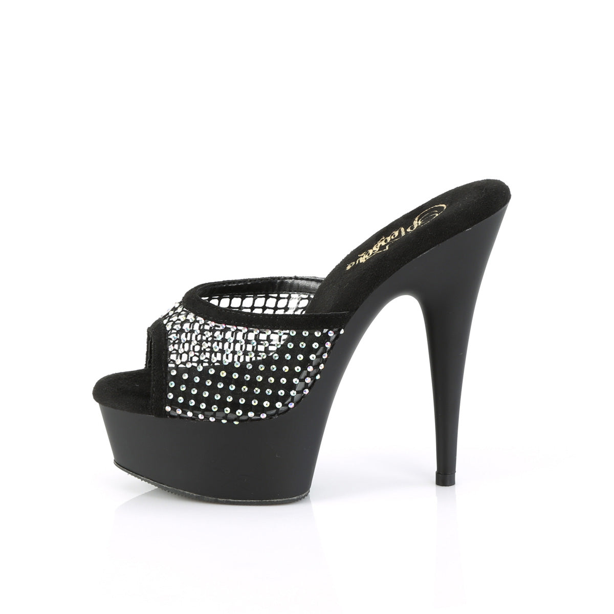 DELIGHT-601-6RM 6" Heel, 1 3/4" PF Rhinestone Mesh Slide