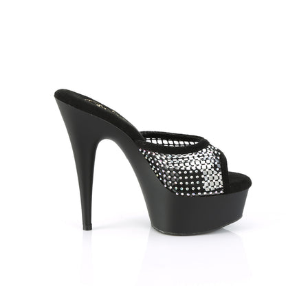 DELIGHT-601-6RM 6" Heel, 1 3/4" PF Rhinestone Mesh Slide