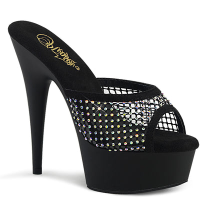DELIGHT-601-6RM 6" Heel, 1 3/4" PF Rhinestone Mesh Slide