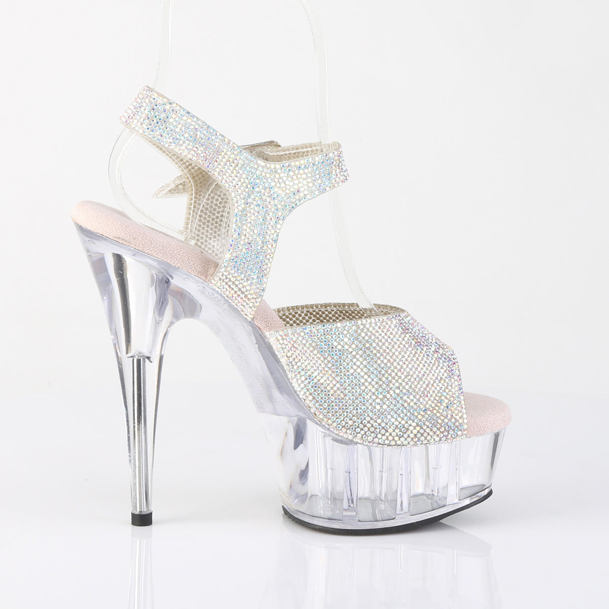 DELIGHT-608N-RS 6" Heel, 1 3/4" PF RS Embellished Ankle Strap Sandal