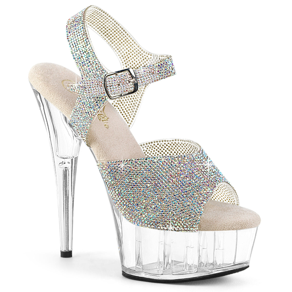 DELIGHT-608N-RS 6" Heel, 1 3/4" PF RS Embellished Ankle Strap Sandal