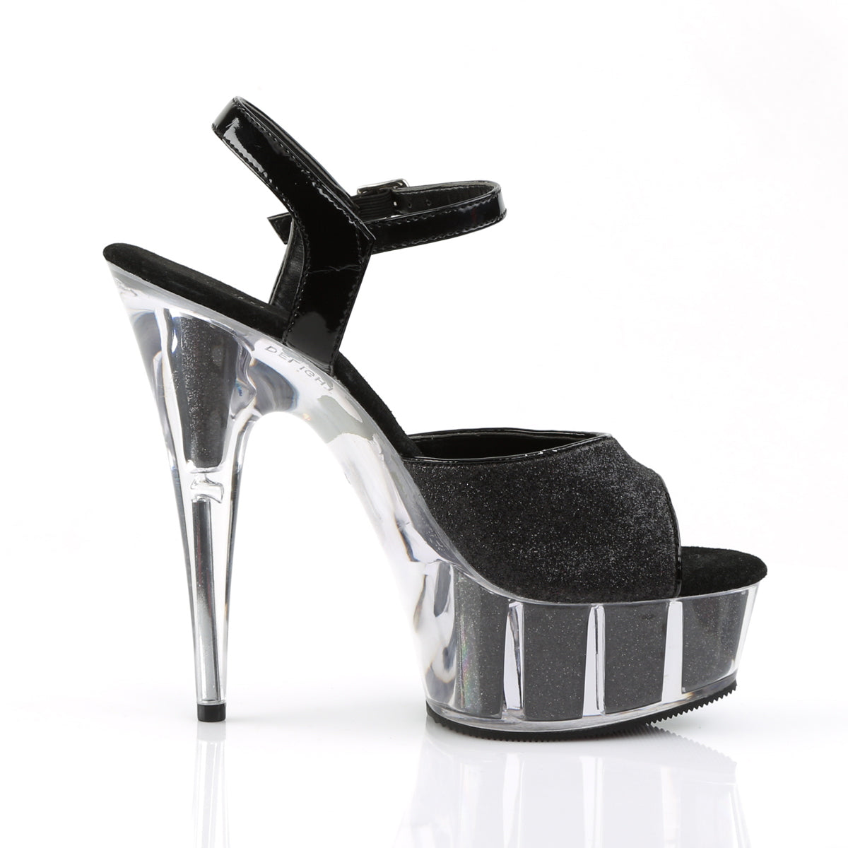 DELIGHT-609-5G *6" Heel, 1 3/4" Glitter-filled PF Ankle Strap Sandal