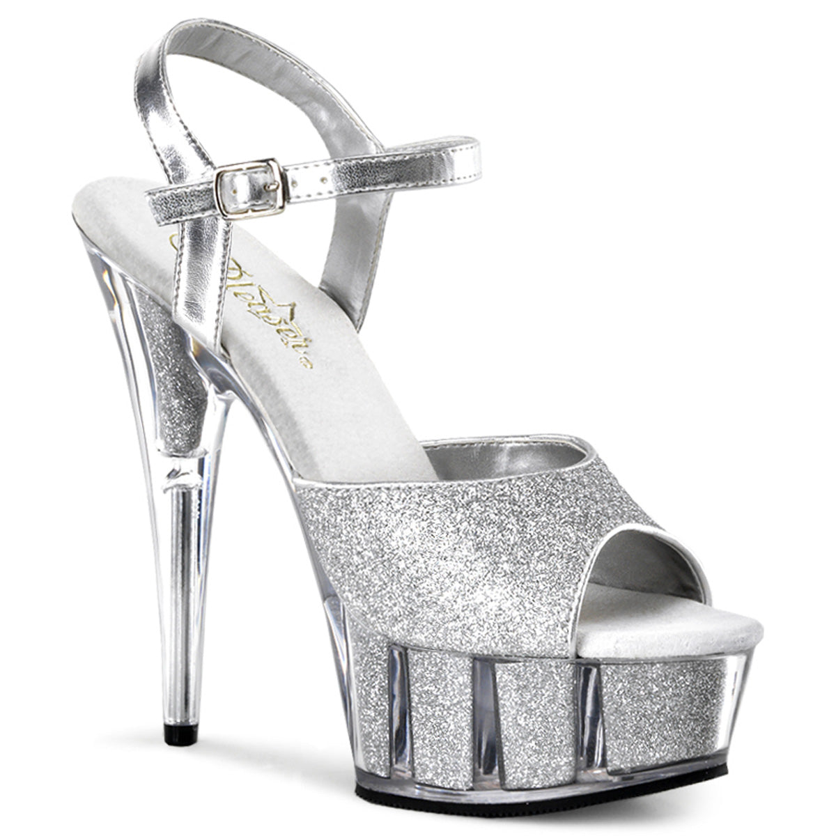 DELIGHT-609-5G *6" Heel, 1 3/4" Glitter-filled PF Ankle Strap Sandal