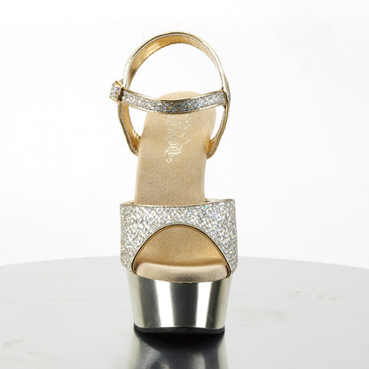 DELIGHT-609G 6" Heel, 1 3/4" Gold Chrome PF Ankle Strap Sandal