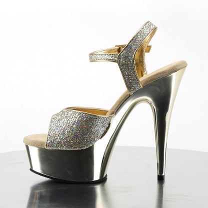 DELIGHT-609G 6" Heel, 1 3/4" Gold Chrome PF Ankle Strap Sandal