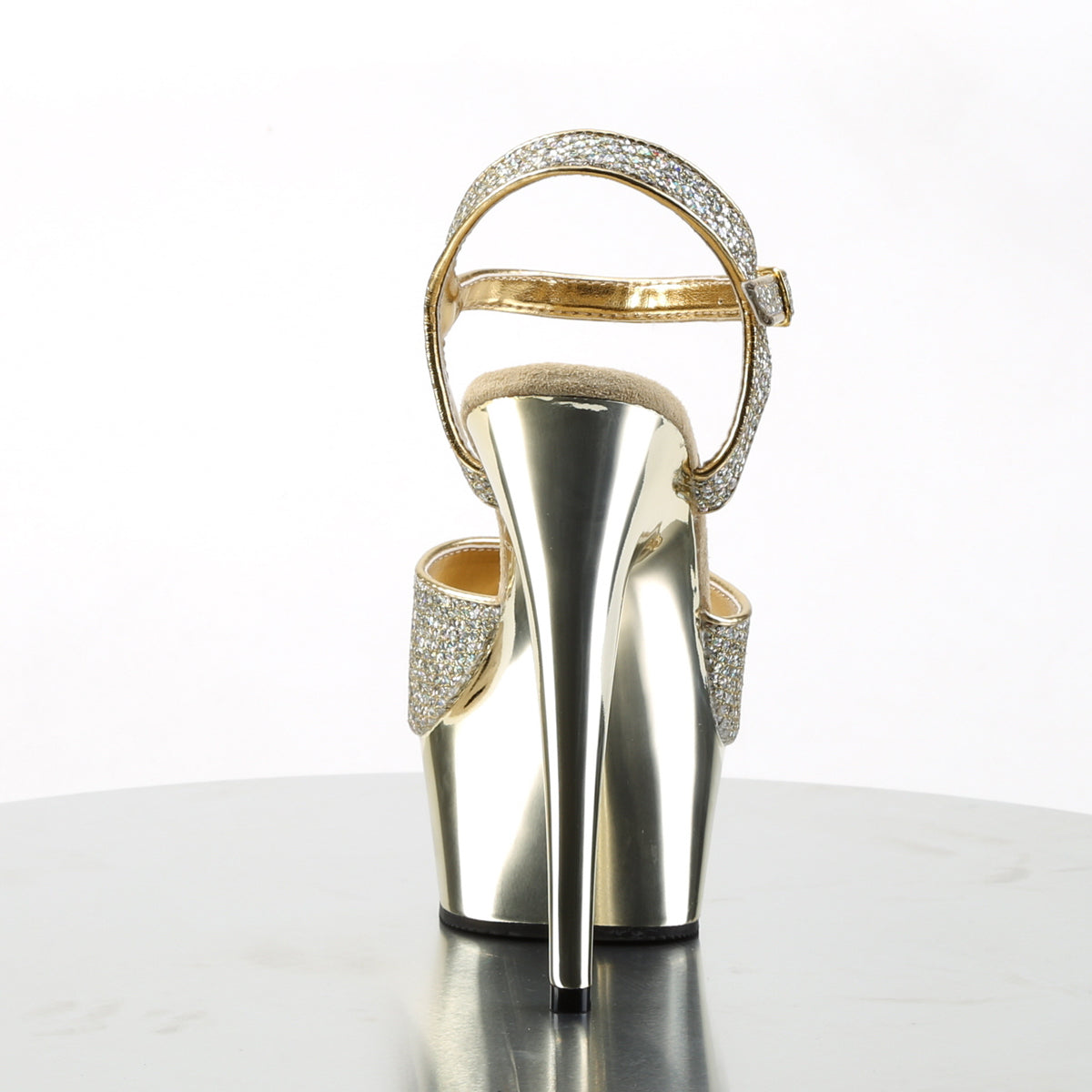 DELIGHT-609G 6" Heel, 1 3/4" Gold Chrome PF Ankle Strap Sandal