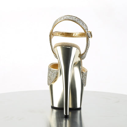 DELIGHT-609G 6" Heel, 1 3/4" Gold Chrome PF Ankle Strap Sandal