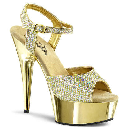 DELIGHT-609G 6" Heel, 1 3/4" Gold Chrome PF Ankle Strap Sandal