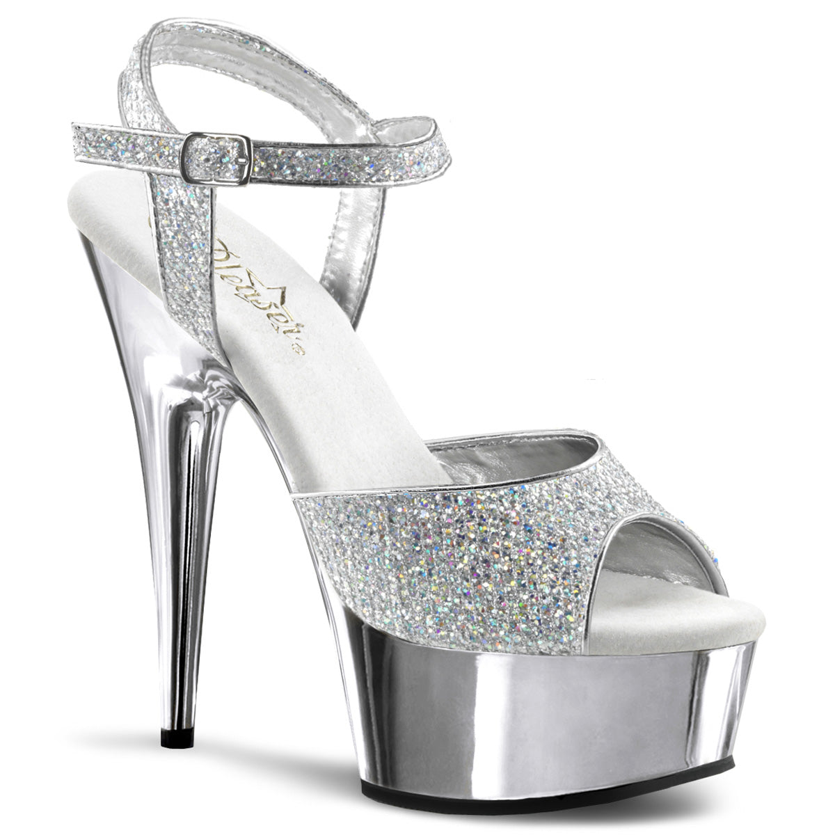 DELIGHT-609G 6" Heel, 1 3/4" Gold Chrome PF Ankle Strap Sandal