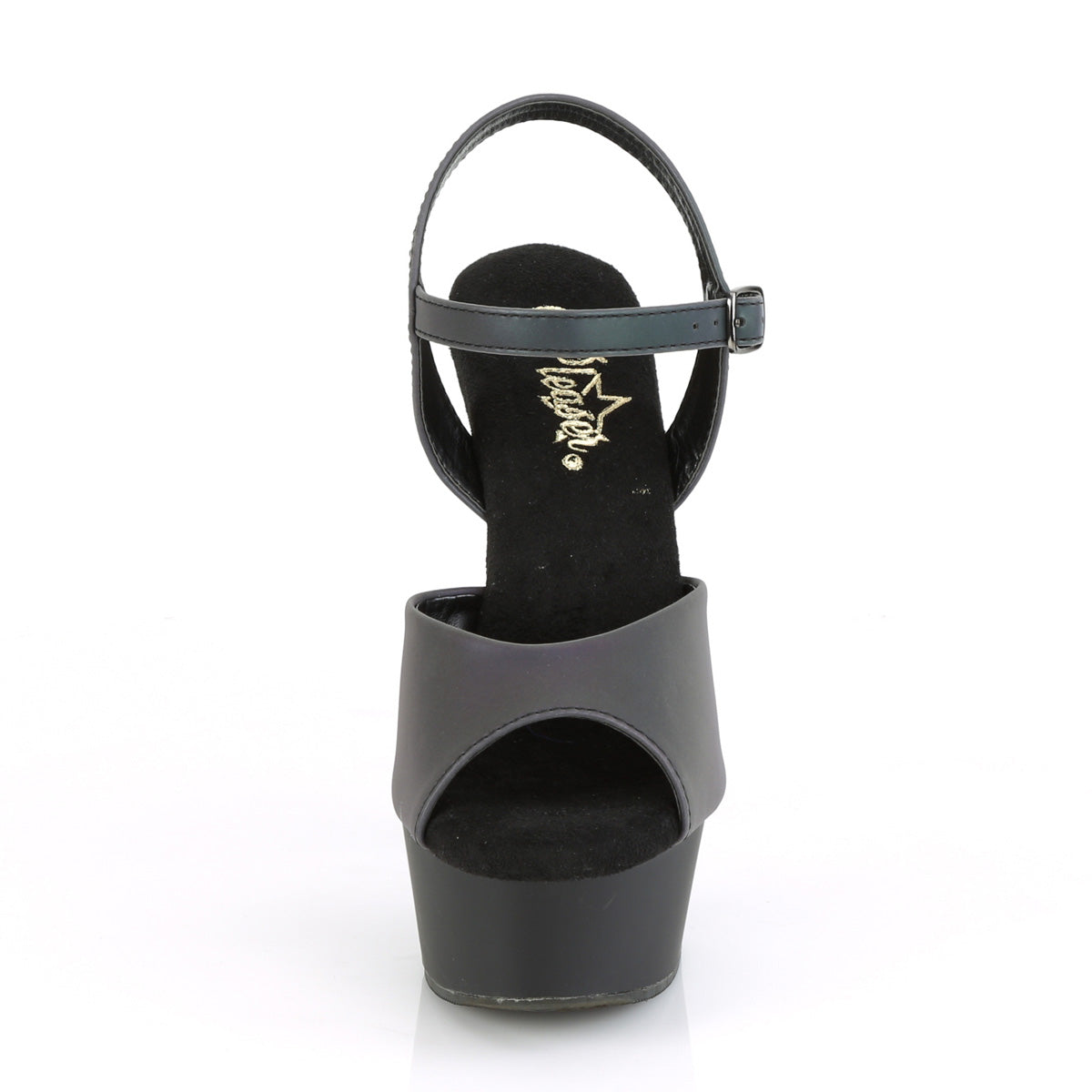 DELIGHT-609REFL *6" Heel, 1 3/4" PF Ankle Strap Sandal w/Reflective Effect