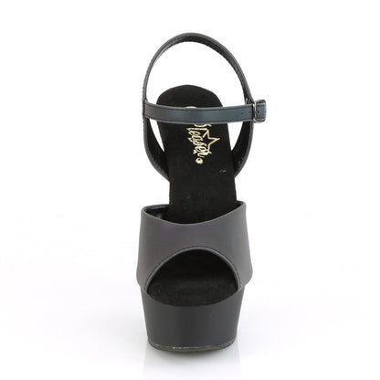 DELIGHT-609REFL *6" Heel, 1 3/4" PF Ankle Strap Sandal w/Reflective Effect