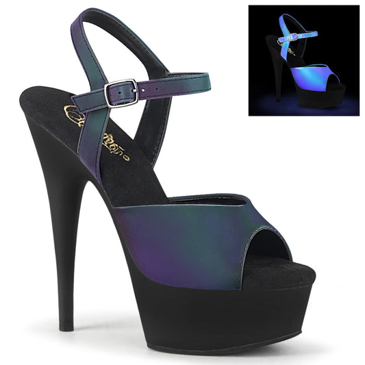 DELIGHT-609REFL *6" Heel, 1 3/4" PF Ankle Strap Sandal w/Reflective Effect