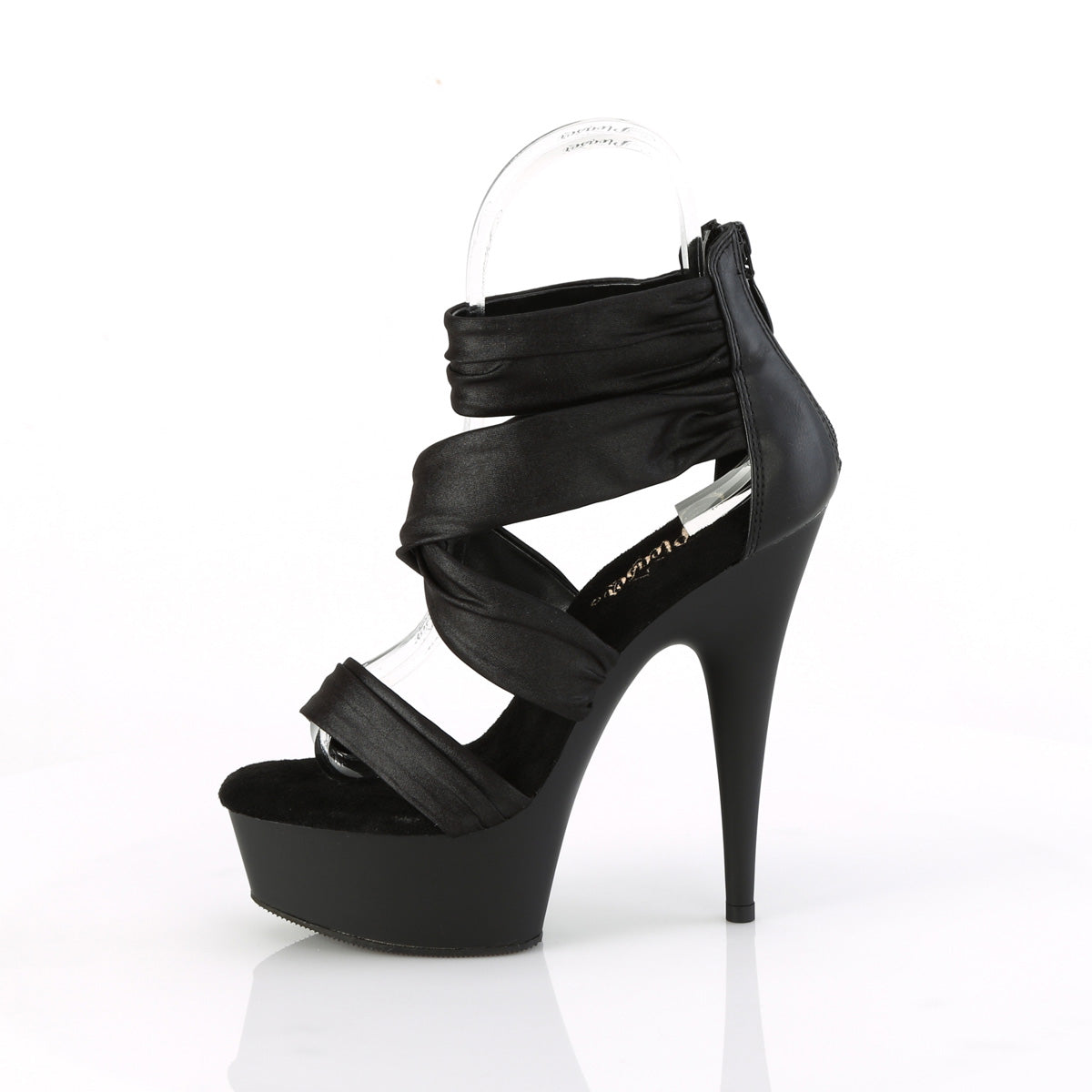 DELIGHT-620 6" Heel, 1 3/4" PF Ruched Ankle Strap Sandal, Back Zip