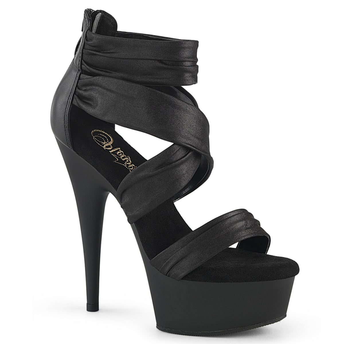 DELIGHT-620 6" Heel, 1 3/4" PF Ruched Ankle Strap Sandal, Back Zip