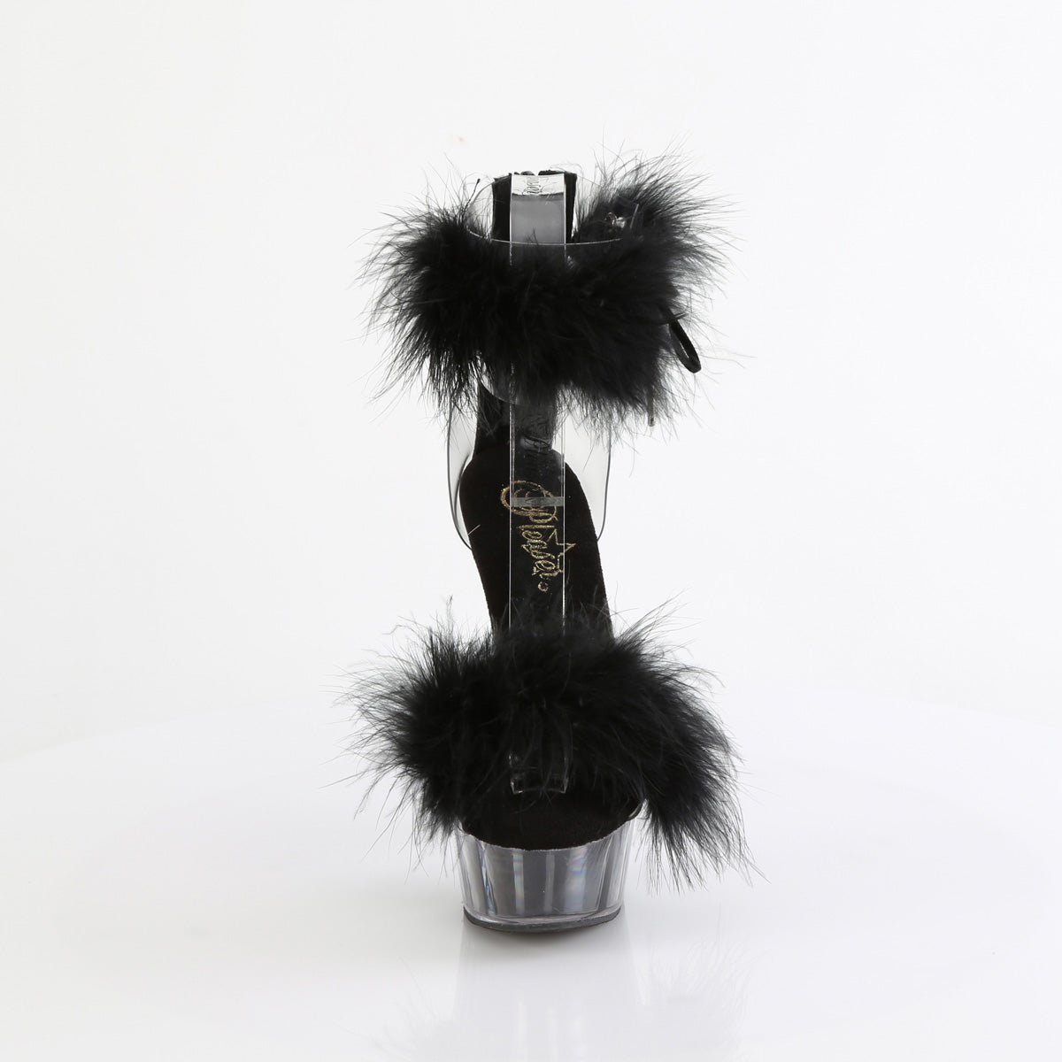 DELIGHT-624F 6" Heel, 1 3/4" PF Marabou Fur Ankle Cuff Sandal, Back Zip