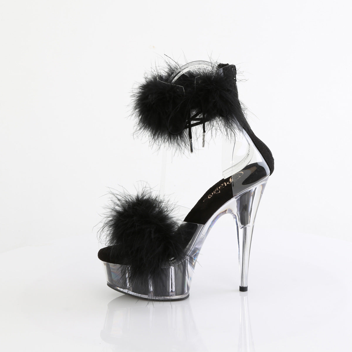 DELIGHT-624F 6" Heel, 1 3/4" PF Marabou Fur Ankle Cuff Sandal, Back Zip