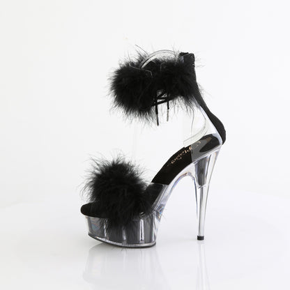 DELIGHT-624F 6" Heel, 1 3/4" PF Marabou Fur Ankle Cuff Sandal, Back Zip