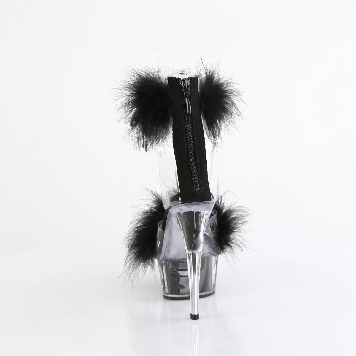 DELIGHT-624F 6" Heel, 1 3/4" PF Marabou Fur Ankle Cuff Sandal, Back Zip