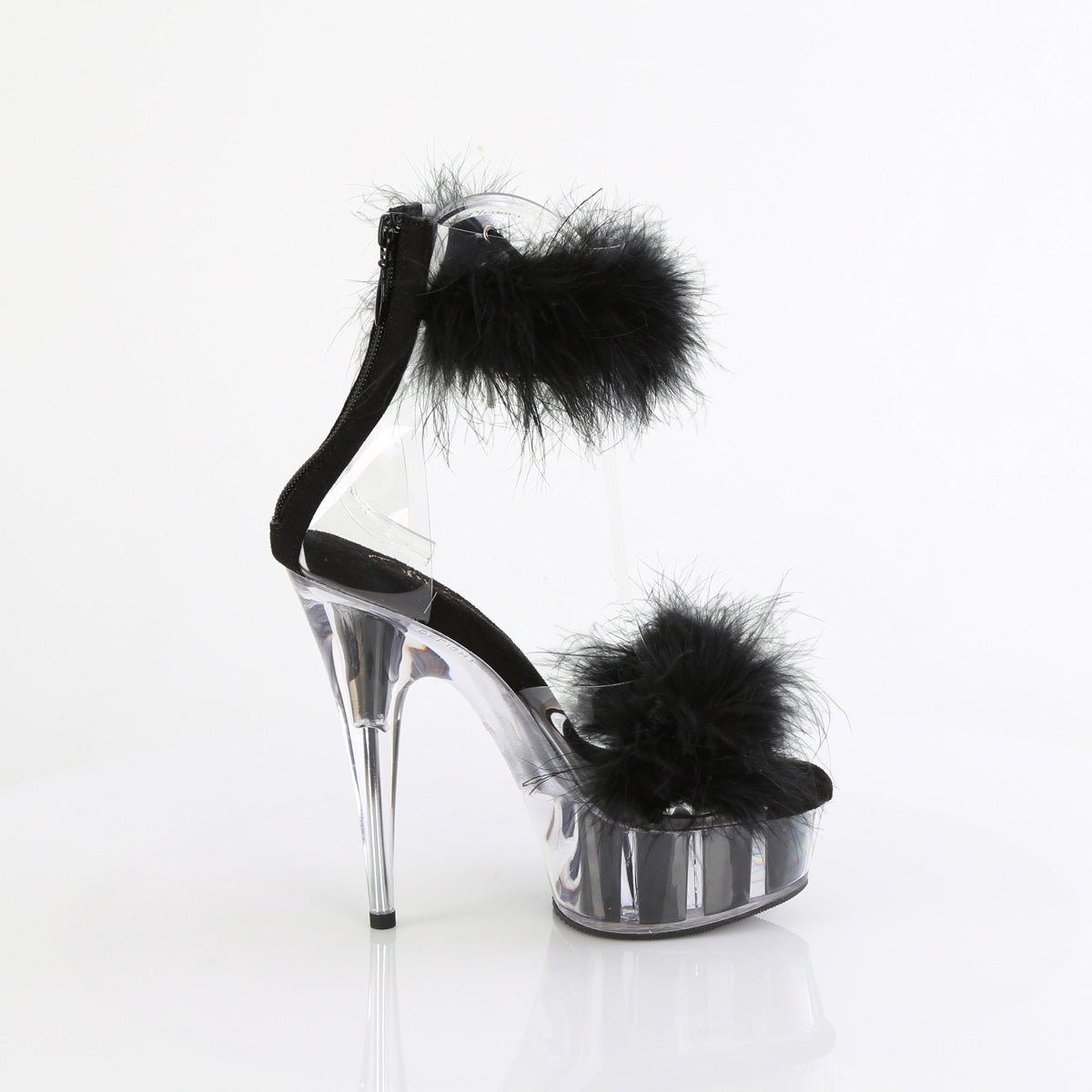 DELIGHT-624F 6" Heel, 1 3/4" PF Marabou Fur Ankle Cuff Sandal, Back Zip