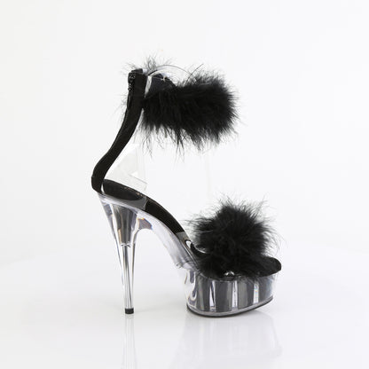 DELIGHT-624F 6" Heel, 1 3/4" PF Marabou Fur Ankle Cuff Sandal, Back Zip