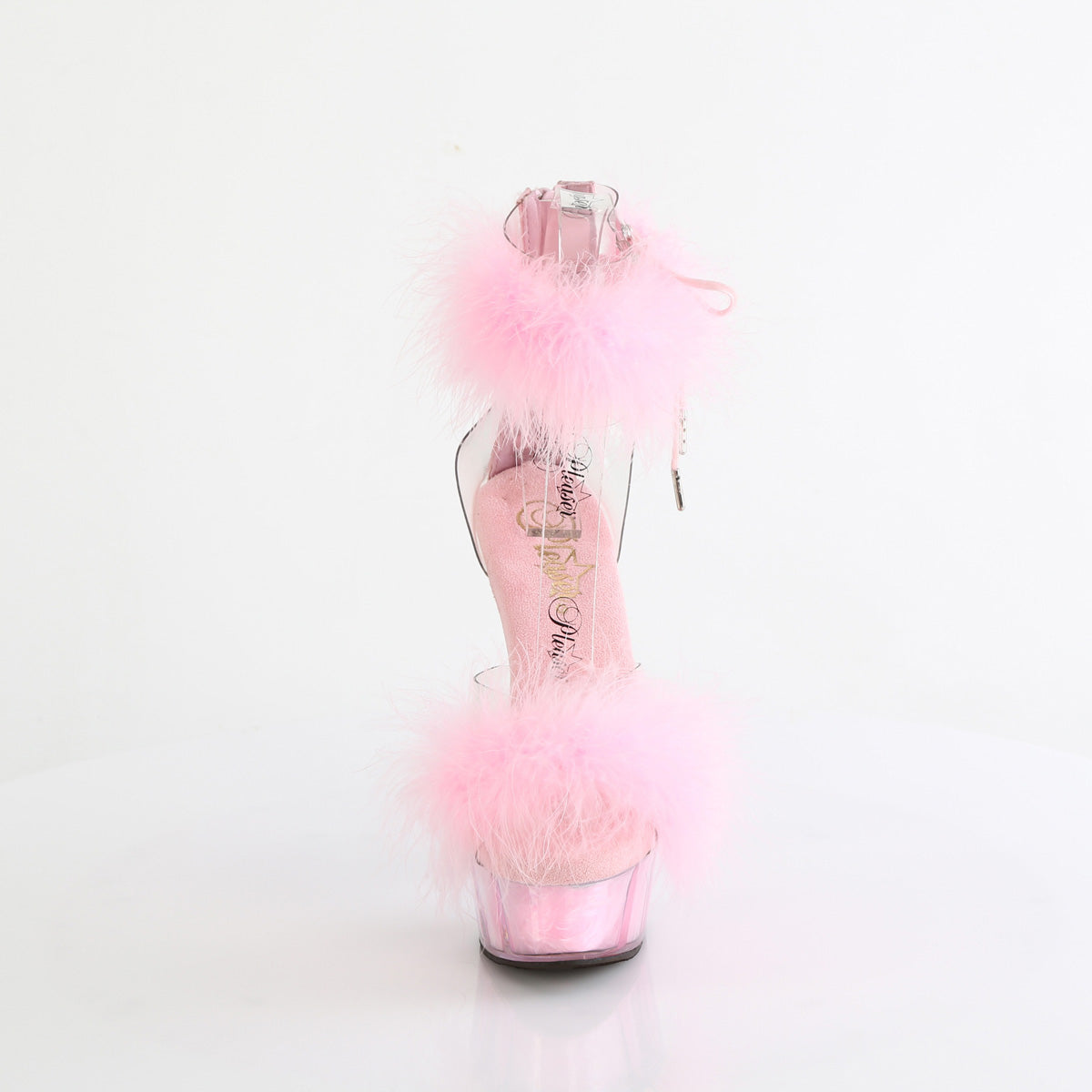 DELIGHT-624F 6" Heel, 1 3/4" PF Marabou Fur Ankle Cuff Sandal, Back Zip