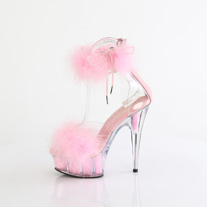 DELIGHT-624F 6" Heel, 1 3/4" PF Marabou Fur Ankle Cuff Sandal, Back Zip