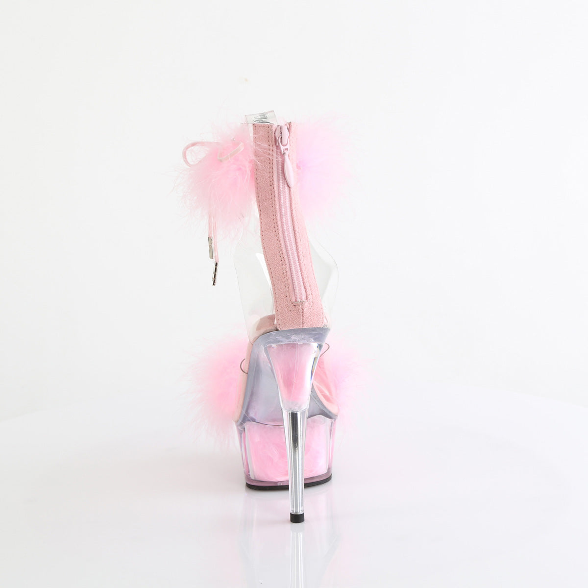 DELIGHT-624F 6" Heel, 1 3/4" PF Marabou Fur Ankle Cuff Sandal, Back Zip