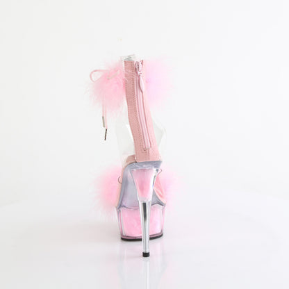 DELIGHT-624F 6" Heel, 1 3/4" PF Marabou Fur Ankle Cuff Sandal, Back Zip