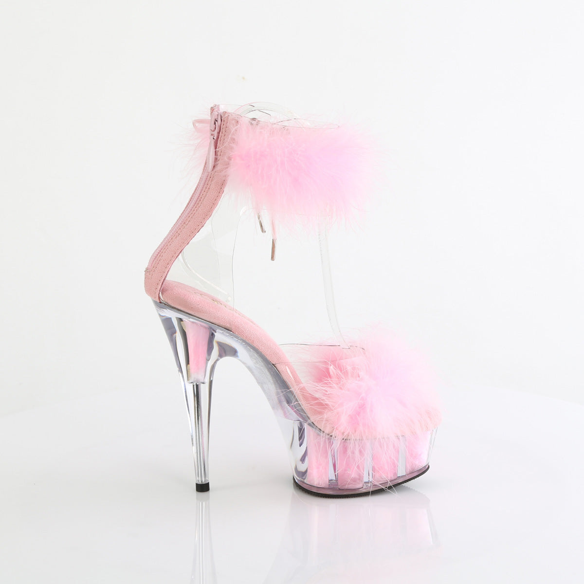 DELIGHT-624F 6" Heel, 1 3/4" PF Marabou Fur Ankle Cuff Sandal, Back Zip