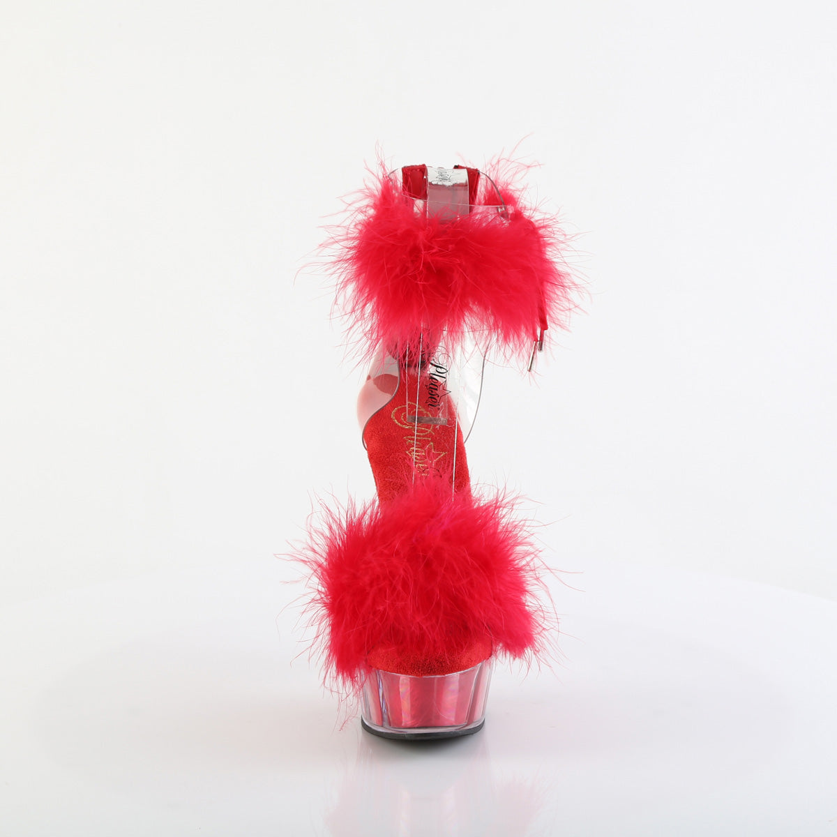 DELIGHT-624F 6" Heel, 1 3/4" PF Marabou Fur Ankle Cuff Sandal, Back Zip