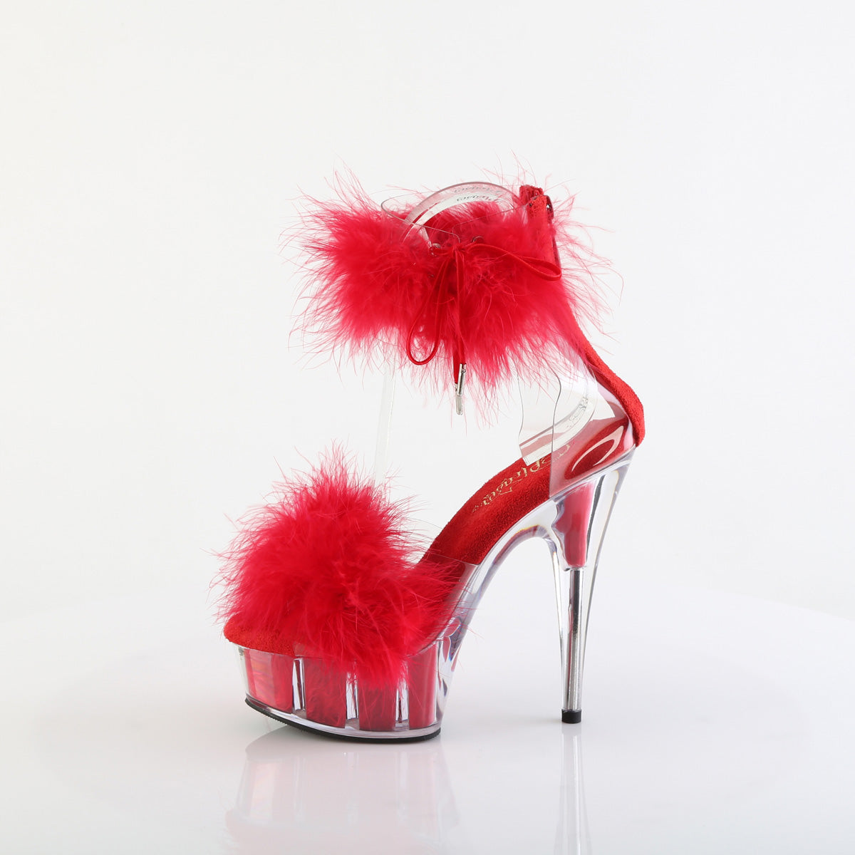 DELIGHT-624F 6" Heel, 1 3/4" PF Marabou Fur Ankle Cuff Sandal, Back Zip