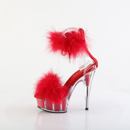 DELIGHT-624F 6" Heel, 1 3/4" PF Marabou Fur Ankle Cuff Sandal, Back Zip