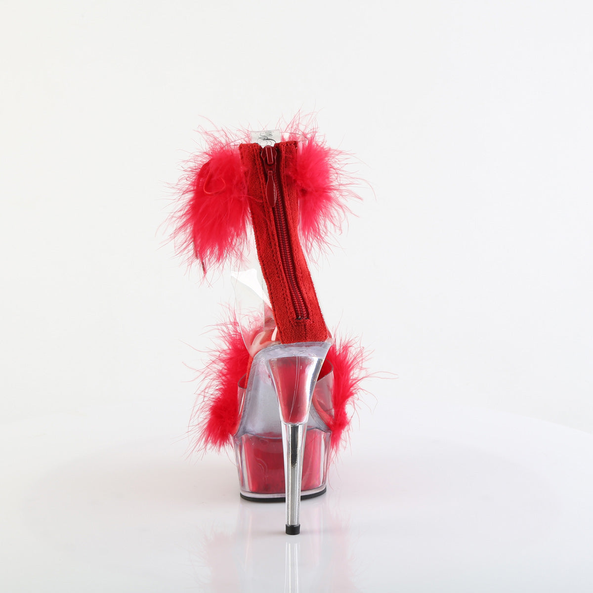 DELIGHT-624F 6" Heel, 1 3/4" PF Marabou Fur Ankle Cuff Sandal, Back Zip