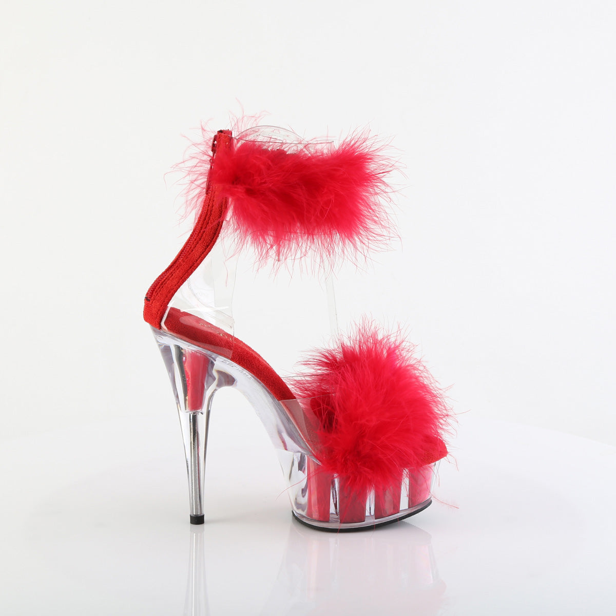 DELIGHT-624F 6" Heel, 1 3/4" PF Marabou Fur Ankle Cuff Sandal, Back Zip