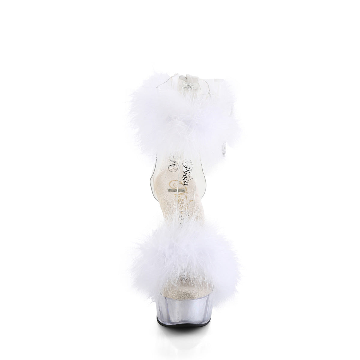 DELIGHT-624F *6" Heel, 1 3/4" PF Marabou Fur Ankle Cuff Sandal, Back Zip