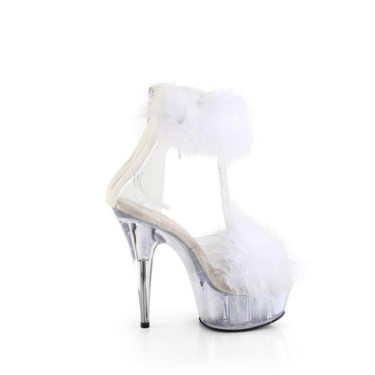 DELIGHT-624F *6" Heel, 1 3/4" PF Marabou Fur Ankle Cuff Sandal, Back Zip