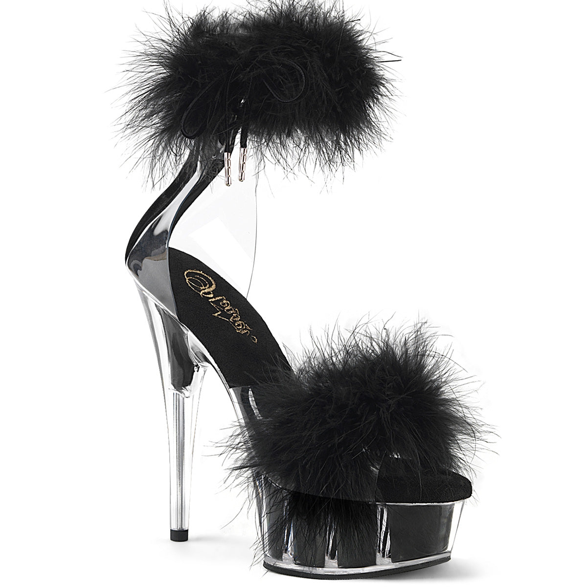 DELIGHT-624F 6" Heel, 1 3/4" PF Marabou Fur Ankle Cuff Sandal, Back Zip