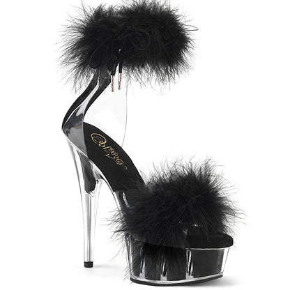 DELIGHT-624F 6" Heel, 1 3/4" PF Marabou Fur Ankle Cuff Sandal, Back Zip