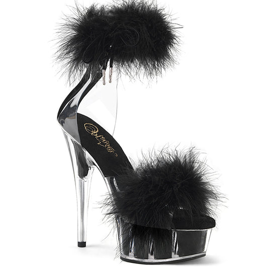 DELIGHT-624F 6" Heel, 1 3/4" PF Marabou Fur Ankle Cuff Sandal, Back Zip