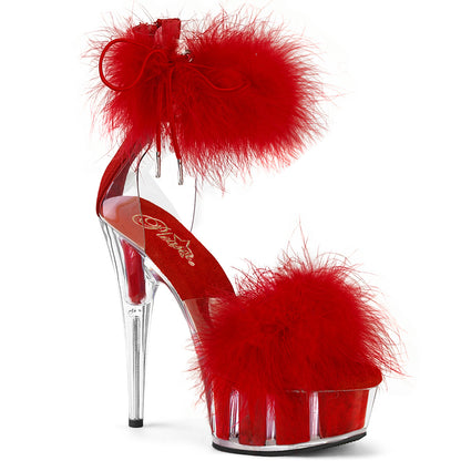 DELIGHT-624F 6" Heel, 1 3/4" PF Marabou Fur Ankle Cuff Sandal, Back Zip