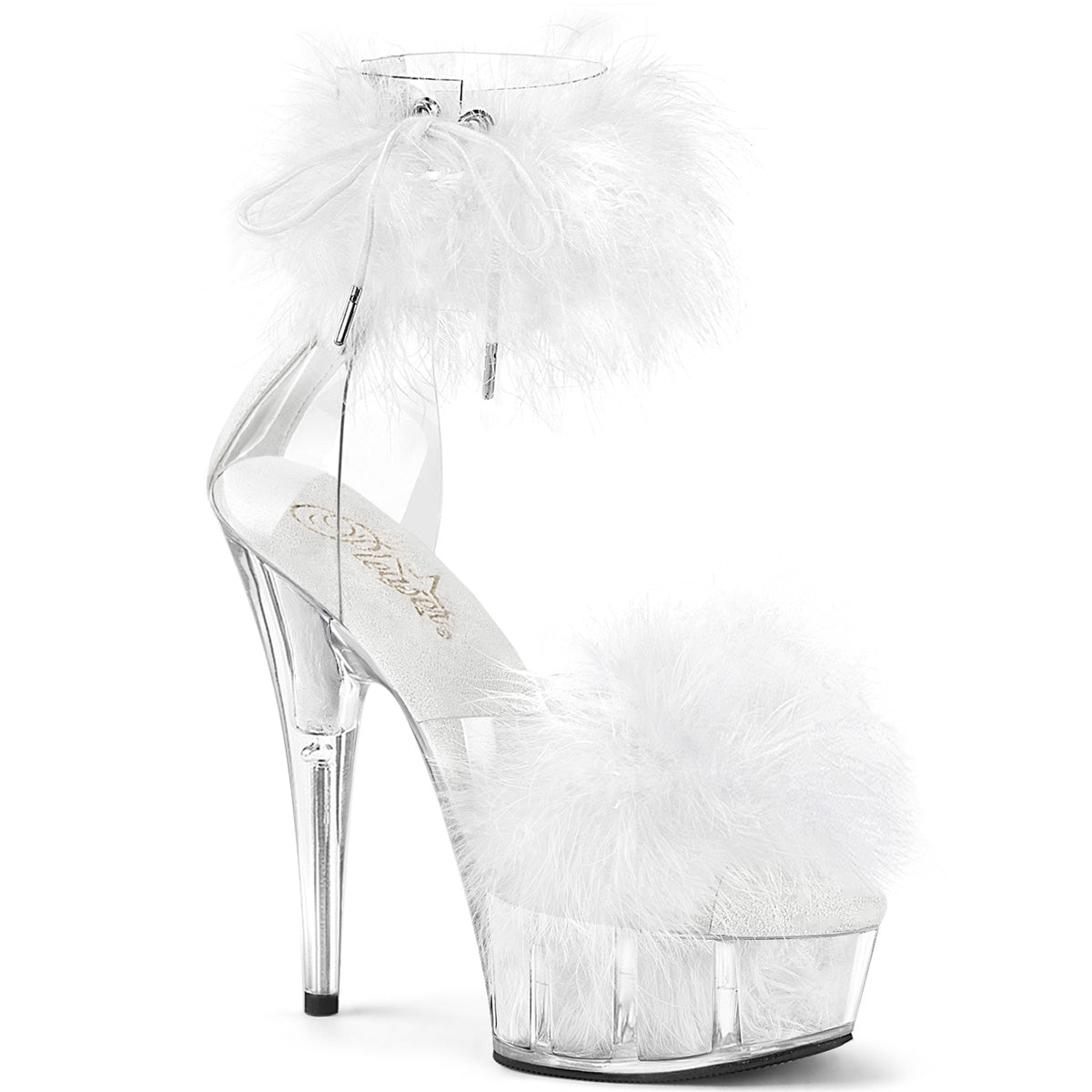 DELIGHT-624F 6" Heel, 1 3/4" PF Marabou Fur Ankle Cuff Sandal, Back Zip
