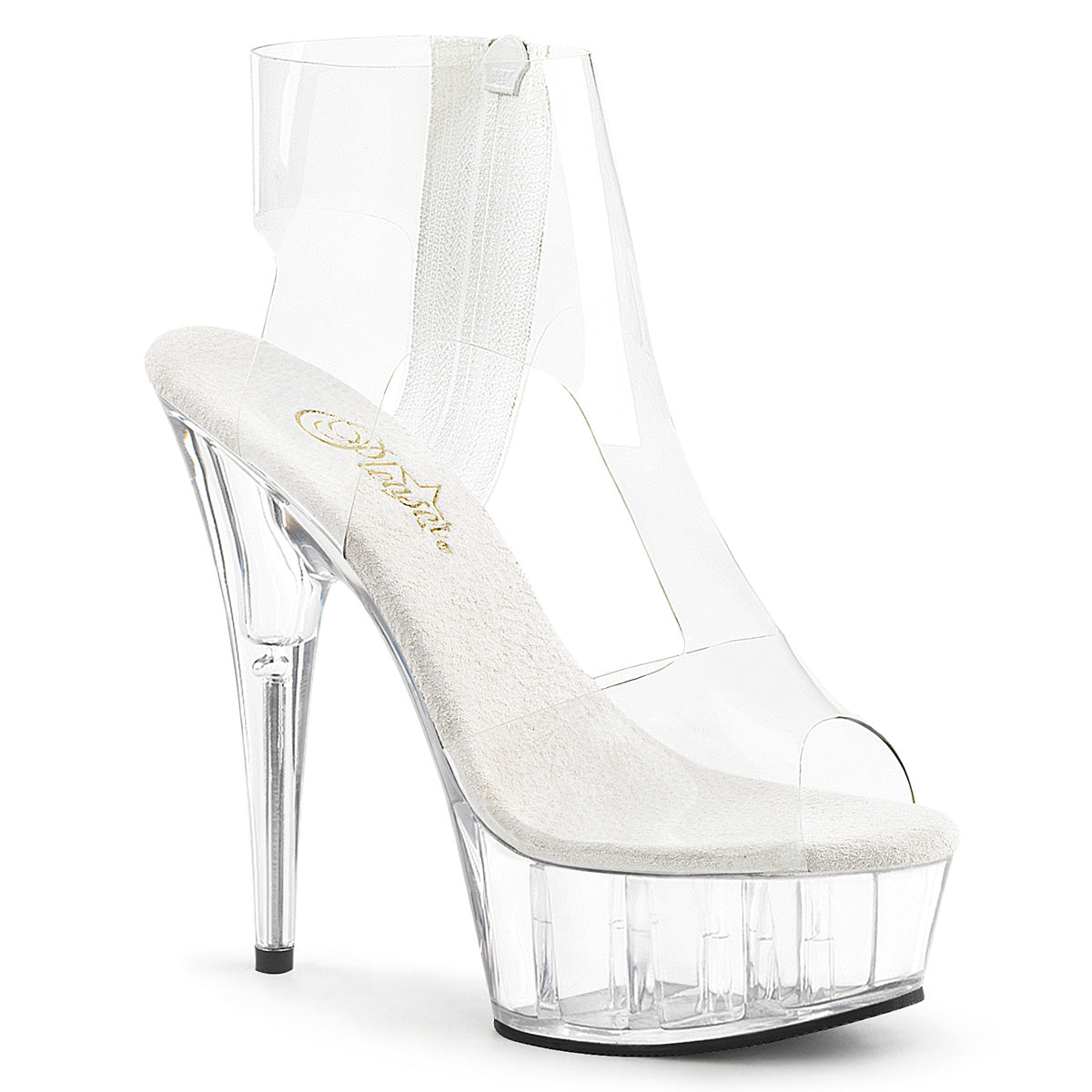 DELIGHT-633 *6" Heel, 1 3/4" PF T-Strap Bootie Sandal, Back Zip
