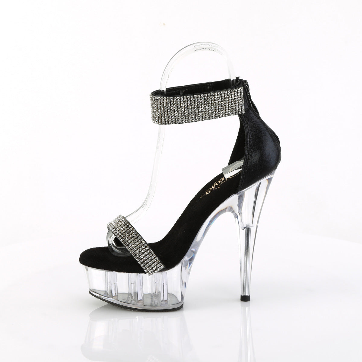 DELIGHT-641 6" Heel, 1 3/4" PF Rhinestoned Close Back Sandal, Back Zip