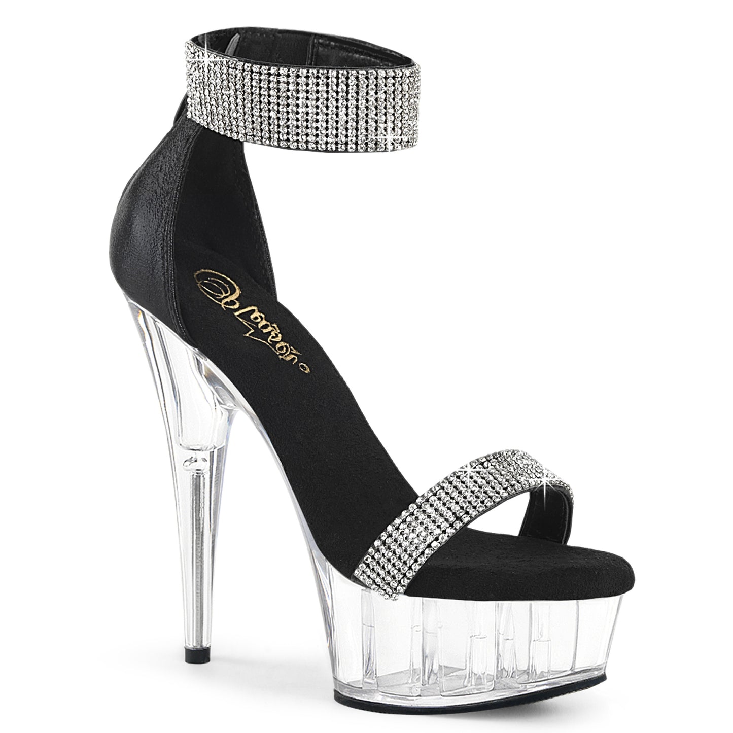 DELIGHT-641 6" Heel, 1 3/4" PF Rhinestoned Close Back Sandal, Back Zip