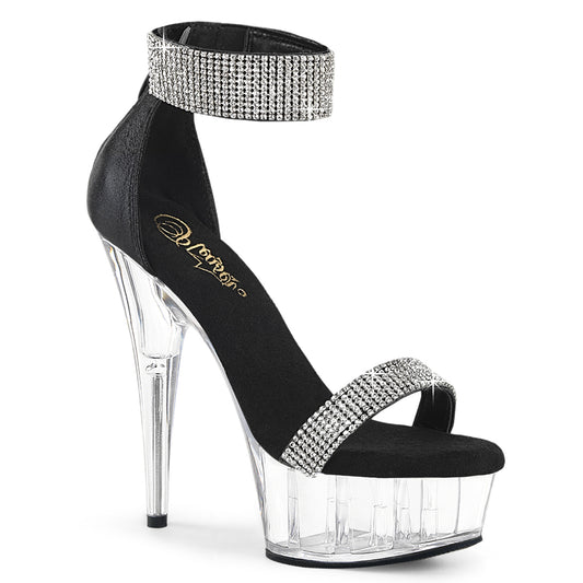 DELIGHT-641 6" Heel, 1 3/4" PF Rhinestoned Close Back Sandal, Back Zip